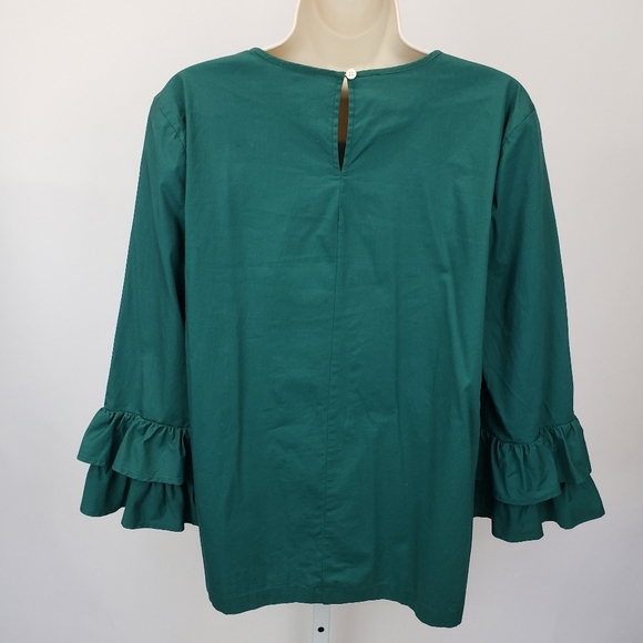 J. Crew Ruffle Bell Sleeve Blouse green size 10 - Picture 4 of 8